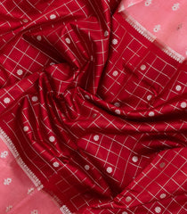 Red Woven Banarasi Poona Silk Saree With Checks & Buttas-BP1017
