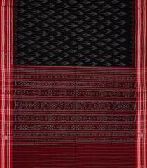 Black Orissa Cotton Saree With Tie & Dye Motifs & Contrast Red Border