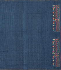 Indigo Handloom Pure Tussar Silk Saree With Embroidered Floral Motifs-TU3855