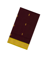 Dark Brown Handloom Silk Cotton Saree With Buttas & Contrast Border-SC4474