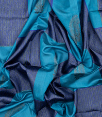 Cyan Woven Synthetic Dupion Silk Saree With Floral Buttas-SY0544
