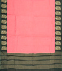 Peach Woven Blended Viscose Saree With Zari Checks & Contrast Border-BL5538