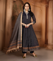 Black Printed Anarkali Set: RC5526