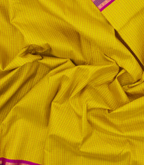 Lemon Yellow Handloom Korvai Kanchipuram Silk Saree With Checks-KA14885