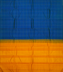 Blue Handloom Kanchipuram Silk Saree With Checks & Contrast Pallu-KA12612