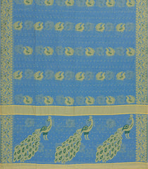 Steel Blue Woven Bengal Cotton Saree With Annam Motifs-BG1715