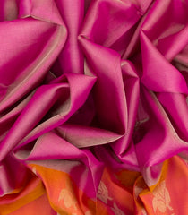 Pink Handloom Uppada Plain Silk Saree With Floral Motifs in Orange Border