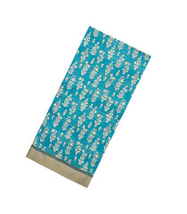 Cyan Printed Tussar Silk Saree With Floral Motifs-TU3610