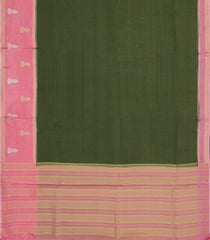 Dark Green Woven Blended Viscose With Contrast Border-BL5568