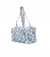 White Handmade Duffle Bag With Printed Motifs With Zipper (9"H X 14"W X 7"D)-ACS1048
