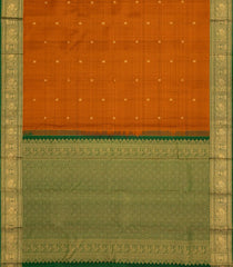 Rust Handloom Kanchipuram Silk Saree With Zari Stripes & Buttas-KA14165