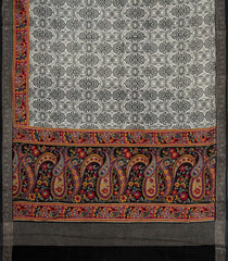 Black Printed Chanderi Cotton Saree With Contrast Zari Border-CC1676