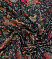 Black Woven Tussar Silk Saree With Printed Flying Horse Motifs-TU3122