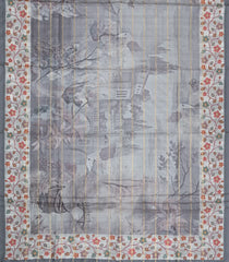 Grey Printed Synthetic Dola Silk Saree With Zari Stripes & Border -SY0365