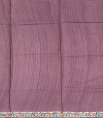 Lilac Handloom Tussar Silk Saree With Printed Stripes & Contrast Madhubani Pallu-TU3009