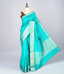 Turquoise Woven Art Tussar Silk Saree With Floral Motifs-BL4630