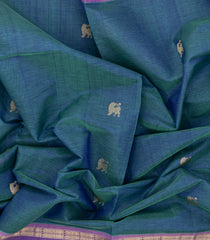 Blue Handloom Silk Cotton Saree With Yazhi Buttas & Contrast Border-SC3992