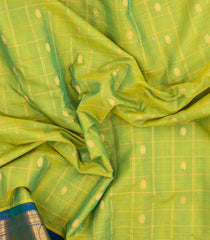 Light Green Handloom Gadwal Silk Cotton Saree With Zari Checks & Buttas -GA0290