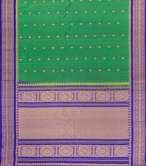 Green Handloom Gadwal Silk Saree With Buttas & Contrast Temple Border-GA0297