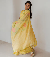 Yellow Woven Art Chanderi Silk Saree With Printed Floral Motifs-BL3925