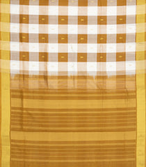 White & Mustard Handloom Silk Cotton Saree With Checks & Zari Buttas-SC4606