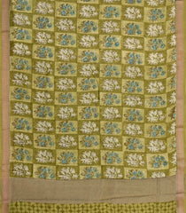 Green Printed Chanderi Cotton Saree With Zari Border-CC1540