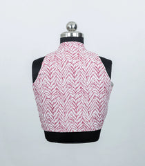 Onion Pink Printed High Neck Ready Made Sleeveless Blouse With Collar Type-RB5183