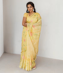 Yellow Woven Art Chanderi Silk Saree With Printed Floral Motifs-BL3925