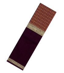Brown Handloom Muppagam Kanchi Cotton Saree With Checks-KC1597