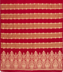 Red Woven Synthetic Satin Saree With Floral Zari Motifs-BL4859