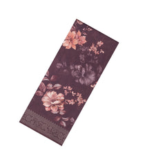 Dark Brown Printed Synthetic Tussar With Contrast Zari Border-SY0291