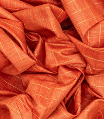 Orange Handwoven Tussar Silk Saree With Checks-Orange