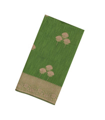Leafy Green Woven Art Linen Saree With Zari Border-BL5638