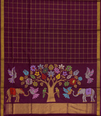 Maroon Handloom Uppada Silk Saree With Checks & Meena Pallu-UP0346
