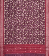 Maroon Printed Tussar Silk Saree With Floral Motifs-TU3624