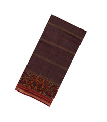 Dark Brown Printed Tussar Silk Saree With Floral Motifs In Border-TU3679