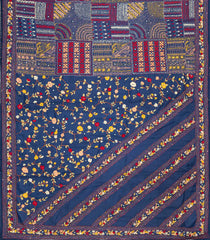Navy Blue Woven Tussar Silk Saree With Hand Embroidered Meena Motifs -EN1782
