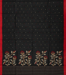 Black Handloom Dhakai Cotton Saree With Floral Motifs