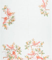 White Printed Synthetic Linen Saree With Bird Motifs-SY0174