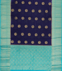 Navy Blue Woven Blended Viscose Saree With Zari Buttas-BL6086
