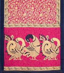 Hot Pink Printed Jaipur Cotton Saree With Kalamkari Motifs-JC1908