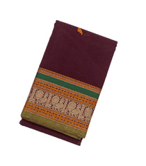 Maroon Handloom Kanchi Cotton Saree With Parrot Buttas