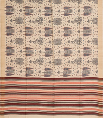 Taupe Woven Tussar Silk Saree With Printed Peach Floral Motifs-TU3177