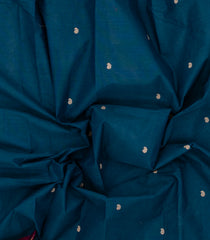 Blue Woven Chettinad Cotton Saree With Buttas & Contrast Border-CN1830