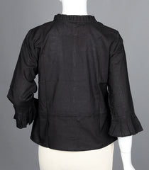 Black Ruffled-Neck Top with Waist Tie-RB5237