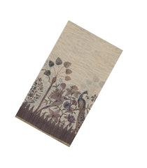 Cream Printed Synthetic Linen Saree with Jhalar-BL5339