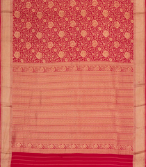 Crimson Woven Mysore Silk Saree With Floral Vine Motifs-MS3301