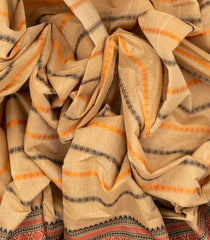 Taupe Handloom Kanchi Cotton Saree With Rudraksham Stripes