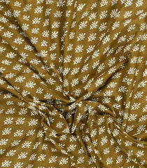 Olive Green Printed Jaipur Cotton Saree With Floral Motifs-JC1815