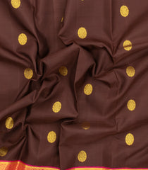 Dark Brown Handloom Korvai Kanchipuram Silk Saree With Zari Buttas-KA16175
